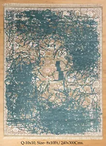 Tappeto accogliente turco di transizione annodato a mano dipinto raro astratto moderno 8x10 piedi - Foto 1 di 11