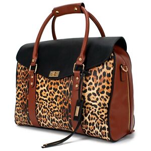 BADGLEY MISCHKA Leopard Print Travel Tote Weekender Bag