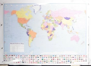 MAP OF THE WORLD  POSTER (POLITICAL WORLD MAP WITH FLAGS) NOS (b657) - Picture 1 of 3