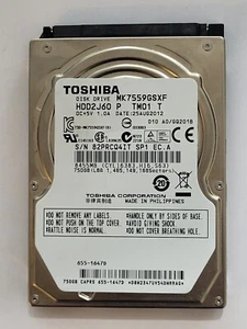 MK7559GSXF, HDD2J60 P TM01 T, A0/GQ201B, 25 AUG 2012,Toshiba 750Gb 2.5" SATA HDD - Imagen 1 de 2