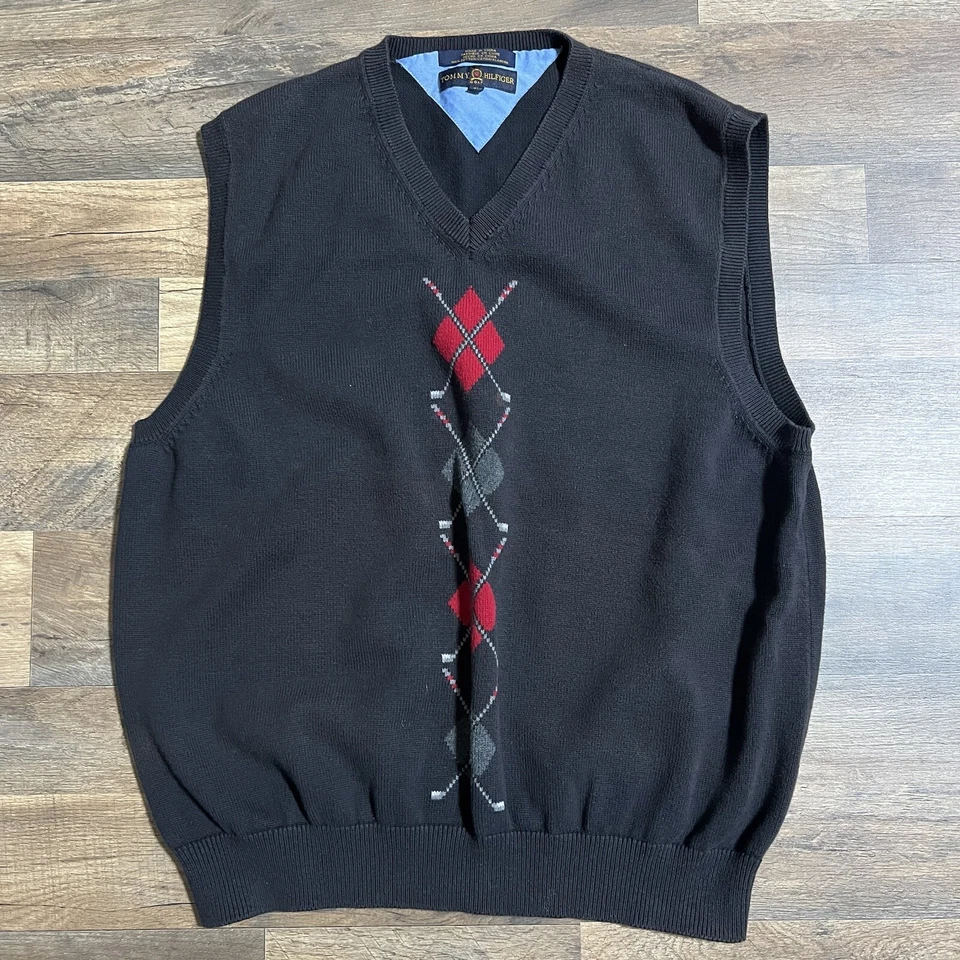 Chaleco suéter de golf Tommy Hilfiger vintage para hombre talla XL negro Foto 1 de 4