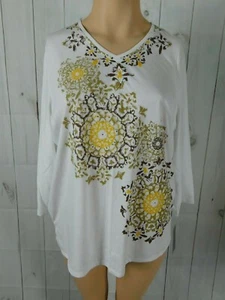 Nuevo con etiquetas Top tejido manga 3/4 estampado de diamantes de imitación multicolor Alia blanco - 1X - Imagen 1 de 6