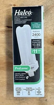 PL32/T/E/27/ECO-PRO Halco 109026 32W T4 TRIPLE TUBE GX24Q Base 4PIN PLUG IN 2700 - Image 1 of 3