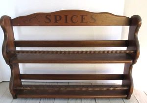 Estante de madera vintage de mediados de siglo de 2 niveles para especias de montaje en pared rústico - Imagen 1 de 9