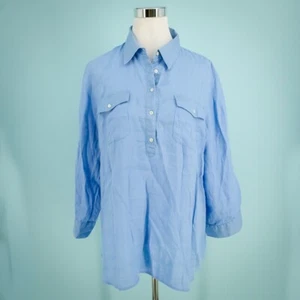 Lauren Ralph Lauren Size Medium M Blue Collared Button Long Sleeve Vacation Top - Picture 1 of 5