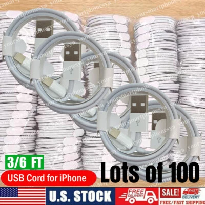 Lote de 100 cables de carga rápida USB para iPhone 12 Pro XR X 8 7 6s Foto 1 de 4