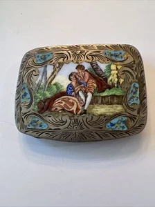 Antique Sterling Silver Enamel Box - Picture 1 of 10