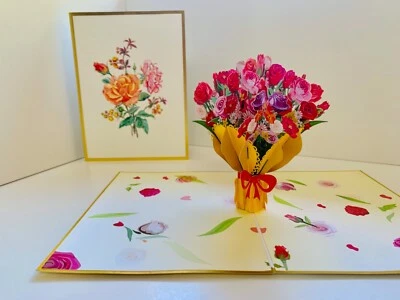 Tarjetas Pop Origami Lujo Oro Rosa Ramo Tarjeta de Felicitación Feliz Día de San Valentín Foto 1 de 4