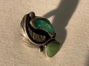 VINTAGE FELINE NARANJO NAVAJO TEWA STERLING SILVER RING SZ 5.00 TURQUOISE 6.5 G - Picture 1 of 4