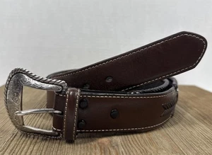 Nocona Para Hombres Marrón Vaquero Occidental Cuero Plateado Hebilla Grabada Talla 40 Leer - Imagen 1 de 17