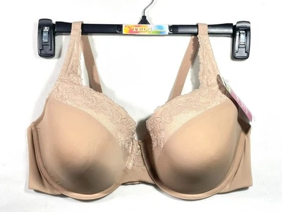 全新带标签 Olga 女式 40C Cloud 9 UW Contour 蕾丝领文胸 GF7961A 烤杏仁 — 第 1/4 张图片