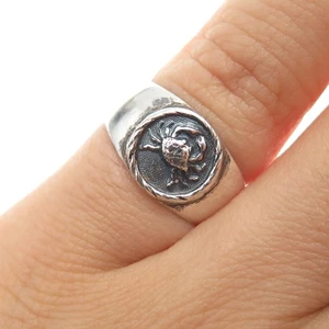 Anillo de plata esterlina 925 vintage signo del zodiaco de cáncer sello oxidado talla 4 - Imagen 1 de 8
