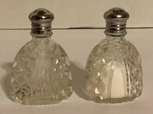 Juego de coctelera de sal y pimienta con patrón de estrella de vidrio transparente de colección tapas de metal Art Deco - Imagen 1 de 7