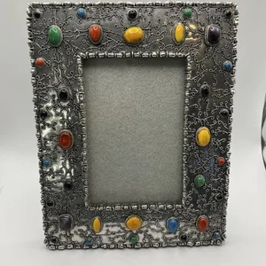 "Marco de fotos plateado entero colorido detalles de piedra pesado 7,25 X 9,25""" - Imagen 1 de 14