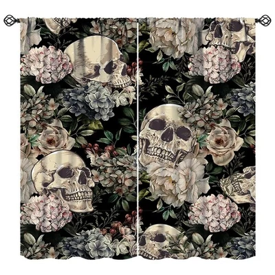 Flor Calavera Cortinas Opacas De Colección Halloween Terror Espeluznante Gótico Floral L... Foto 1 de 4
