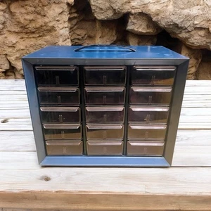 Vintage 15 Drawer Metal Akro-Mils Parts Storage Organizer Cabinet Bin Dividers - Picture 1 of 15