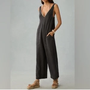 Tuta tuta PILCRO Anthropologie grigio misto lino gamba larga taglia XL boho - Foto 1 di 10