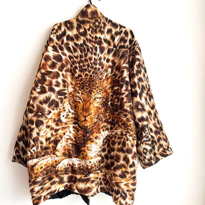 Chaqueta Ligera Vintage Estampado Animal Tigre Acolchada Seda Reversible XL Foto 1 de 4