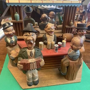 Vintage 1950’s Anri Wood Carving Italy Bar Scene - Picture 1 of 24