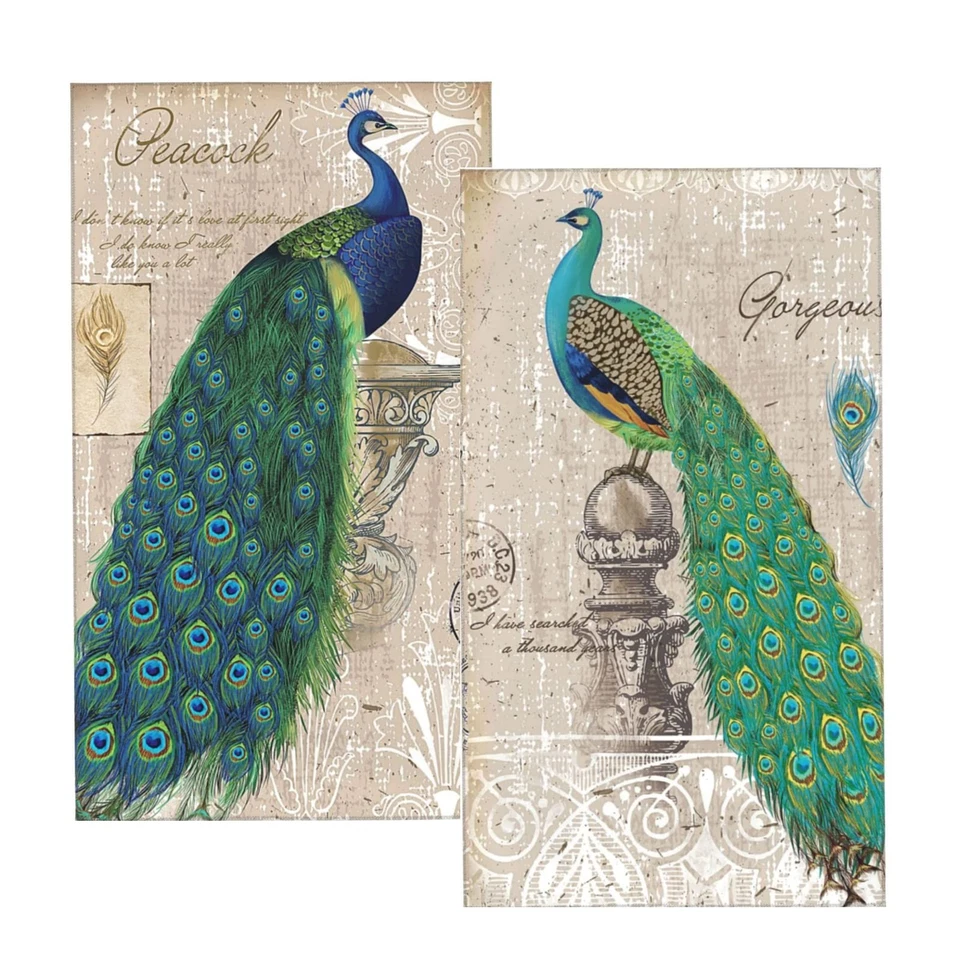 Juego de 2 toallas de mano de pavo real vintage elegantes pavo real azul verdoso... Foto 1 de 4