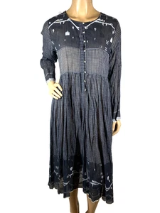 Injiri Black White Hand Crafted Dress Size 40 US 8 Round Neck Long Sleeves Sheer - Picture 1 of 12