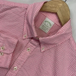 Brooks Brothers Shirt Men’s Medium Milano Fit Pink Gingham Check Long Sleeves - Picture 1 of 9