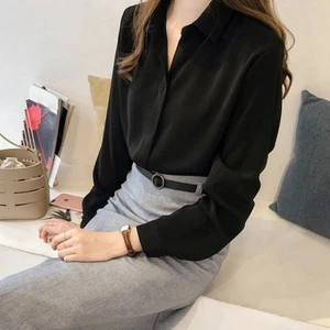 Women's Long Sleeve Chiffon Top Timeless Solid Color Design for Everyday Wear - Picture 1 of 10