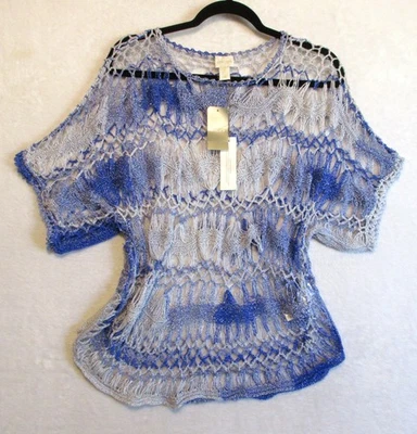 Suéter Chico's Para Mujer Talla 2 Azul/Blanco Tinte Espacial Pullover Tejido Abierto NUEVO/Etiquetas Foto 1 de 4