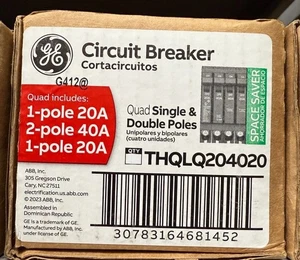 GE THQLQ204020 BREAKER QUAD 1P-20A 2P-40A 1P-20A 120/240V NEW READY (EACH) - Picture 1 of 1