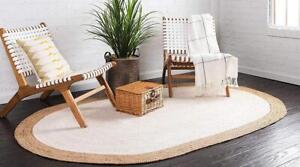 Handmade Oval Rug Area Carpet Modern Living Rug 100% Natural Jute Reversible 6X9