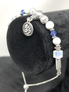 Celtic OM Howlite Adj. Sterling Silver Chain Bracelet 6mm Reiki 1 Of A Kind P17 - Picture 1 of 10