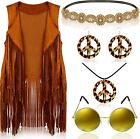 6 Pcs 60s 70s Outfits for Women Hippie Costume Set Peace Sign Earring Headband F