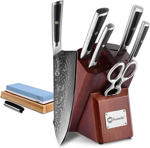 Sunnecko 7PCS Kitchen Knife Set with Holder Damascus Steel Chef'S Cooking Knife - Picture 1 of 8