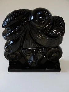 stone sculpture head black obsidian Aztec head sculpture with head dress - Picture 1 of 7