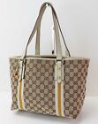 Auth GUCCI Brown GG Canvas and Beige Leather Sherry Line Tote Bag Purse #57124