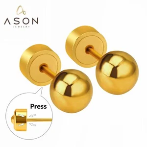 Round Ball Piercing Earrings-Gold Stainless Steel Stud Earring Women Jewelry 3mm - Bild 1 von 18
