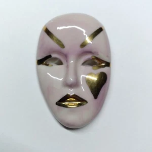 Spilla spilla maschera viso Martedì Grasso NOLA ceramica dipinta a mano oro rosa cuore - Foto 1 di 5