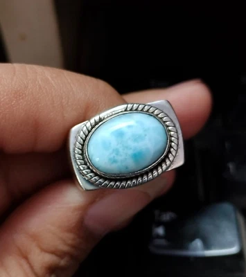 Anillo Larimar Para Hombre Plata de Ley 925 Piedras Preciosas Naturales Joyería Regalo Para Marido Foto 1 de 4