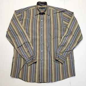 CUTTER & BUCK Signature Collection Striped Button Shirt Men MEDIUM M Brown Blue - Picture 1 of 5
