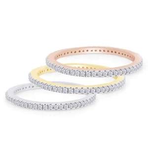 0.20ct Lab Grown Diamond Eternity Stackable Promise Band in 925 & 10K, 14K Gold - Picture 1 of 18