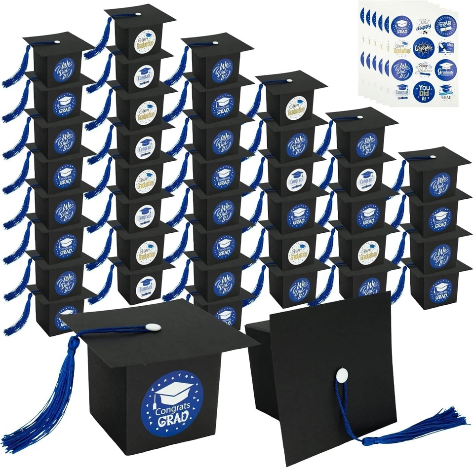 Caixa de doces de formatura 50 peças com adesivos tampa de formatura caixas de presente gradua... - Imagem 1 de 4
