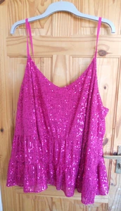 GEORGE TRÄGERTOP FUCHSIA ROSA PAILLETTEN 24 ÜBERGRÖSSE MIT RÜSCHE - Bild 1 von 2