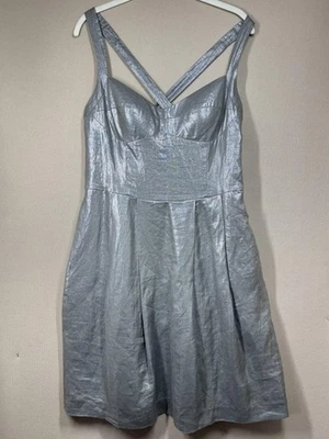 Vestido Cynthia Steffe Para Mujer 10 Metálico Lino Ajuste Acampanado Sin Mangas Bolsillos Glamour Foto 1 de 4