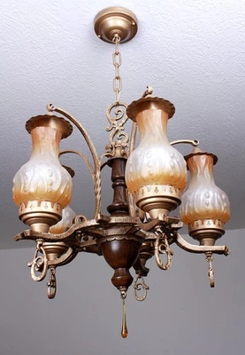 Antique Vintage Markel Ceiling Light Fixture Chandelier With Shades - Image 1 of 4
