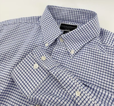 Camisa Charles Tyrwhitt Para Hombre Grande Azul Guinga Sin Hierro Calce Clásico Con Botones Foto 1 de 4