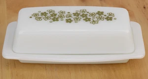 Plato de mantequilla Pyrex vintage flor de primavera margarita loca verde y blanco - Imagen 1 de 13