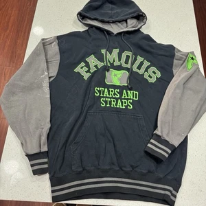 Y2K Famous Stars & Straps Hoodie Mens M FMS Family Sweatshirt Thrashed Black - Picture 1 of 8