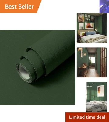 Versatile Dark Green Silk Texture Wallpaper Roll - 15.7” x 118” for DIY Projects - Image 1 of 4