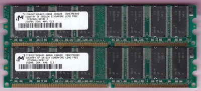 512MB 2x256MB PC-3200 DDR-400 MICRON MT8VDDT3264AY-40BG6 DDR1 PC3200 Memory Kit - Image 1 of 2