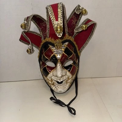 Máscara de mascarada de bufón de teatro veneciano cara completa para hombres campanas Mardi Gras Foto 1 de 4